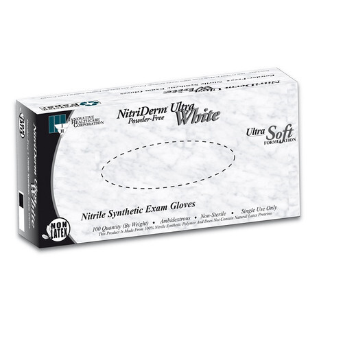 Innovative Healthcare 167100 Nitriderm Nitrile Gloves Ultra White Small PF 100Pk