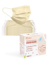 100 Pack Disposable 4 Ply Face Masks – ASTM Level 3 Protection, Beige