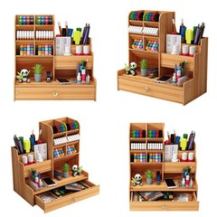 Wooden Pen Pencil Storage Holder Office Study Desk Organizer Box Tidy Shelf US