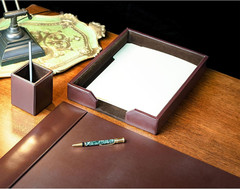 Brown Bonded Leather Luxury 3 Piece Desk Set – Blotter Pad & Desk Organization E