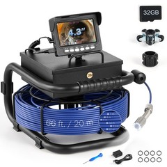 Sewer Camera 4.3 In Monitor 20M Drain Pipe Inspection Camera 32GB Meter Counter
