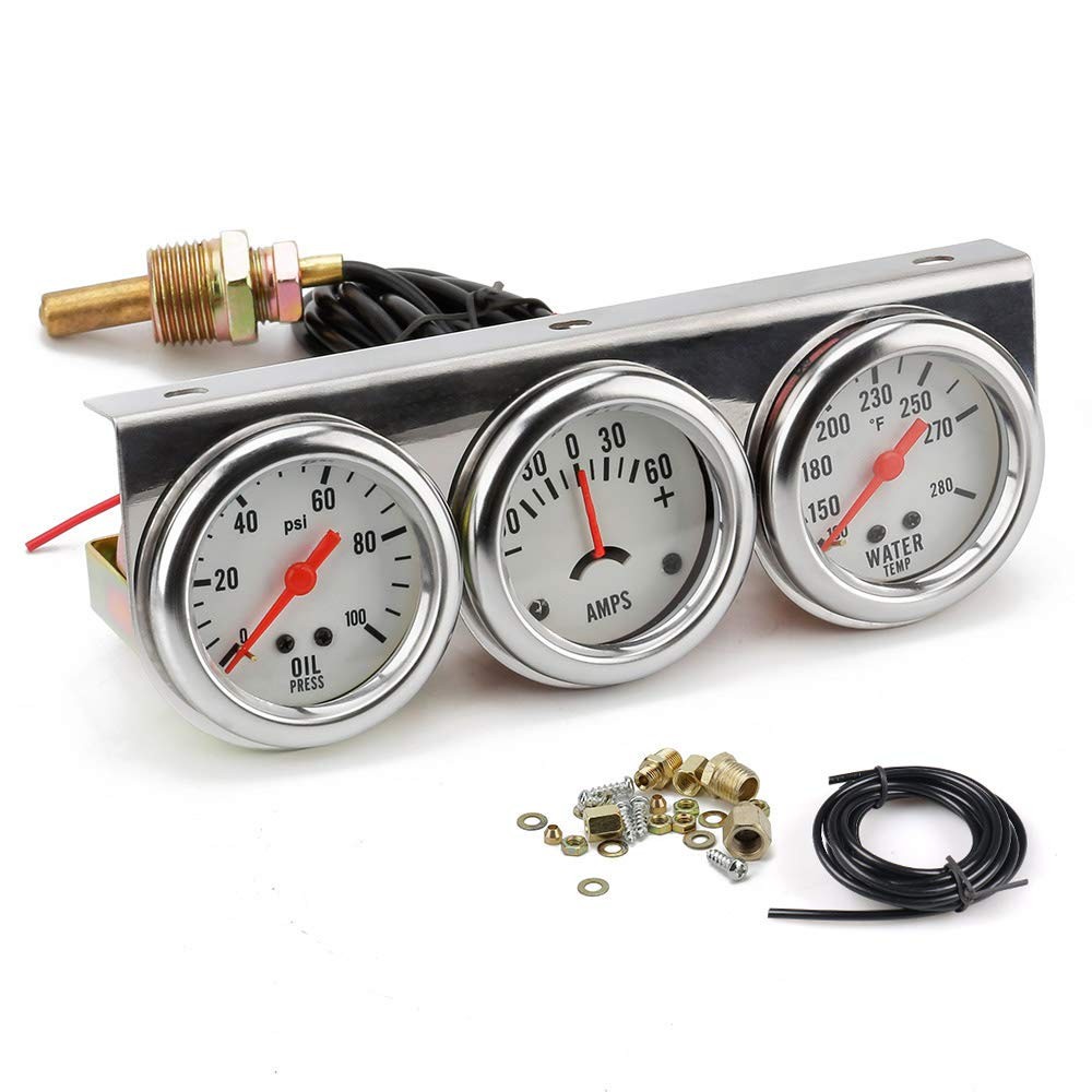 2″ 52mm Chrome Car Gauge Kit Oil Pressure Water Temp Ammeter Universal