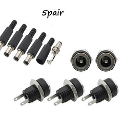 5 Pair DC 12V Male Female Socket Panel Mount Barrels Jack Plug Power Connector F