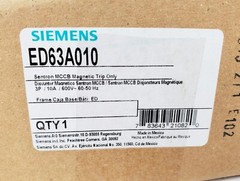 Siemens ED63A010 Circuit Breaker Sentron 10A 600VAC 3P, New!