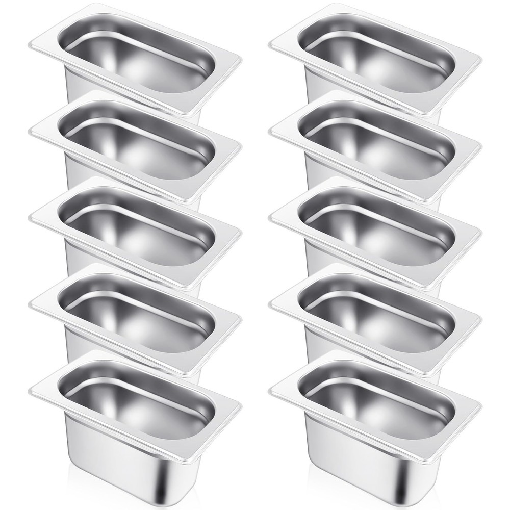 10 Pcs 1/9 Size 4 Inch Deep Hotel Pan Stainless Steel Steam Table Pan Commercial