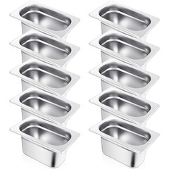 10 Pcs 1/9 Size 4 Inch Deep Hotel Pan Stainless Steel Steam Table Pan Commercial