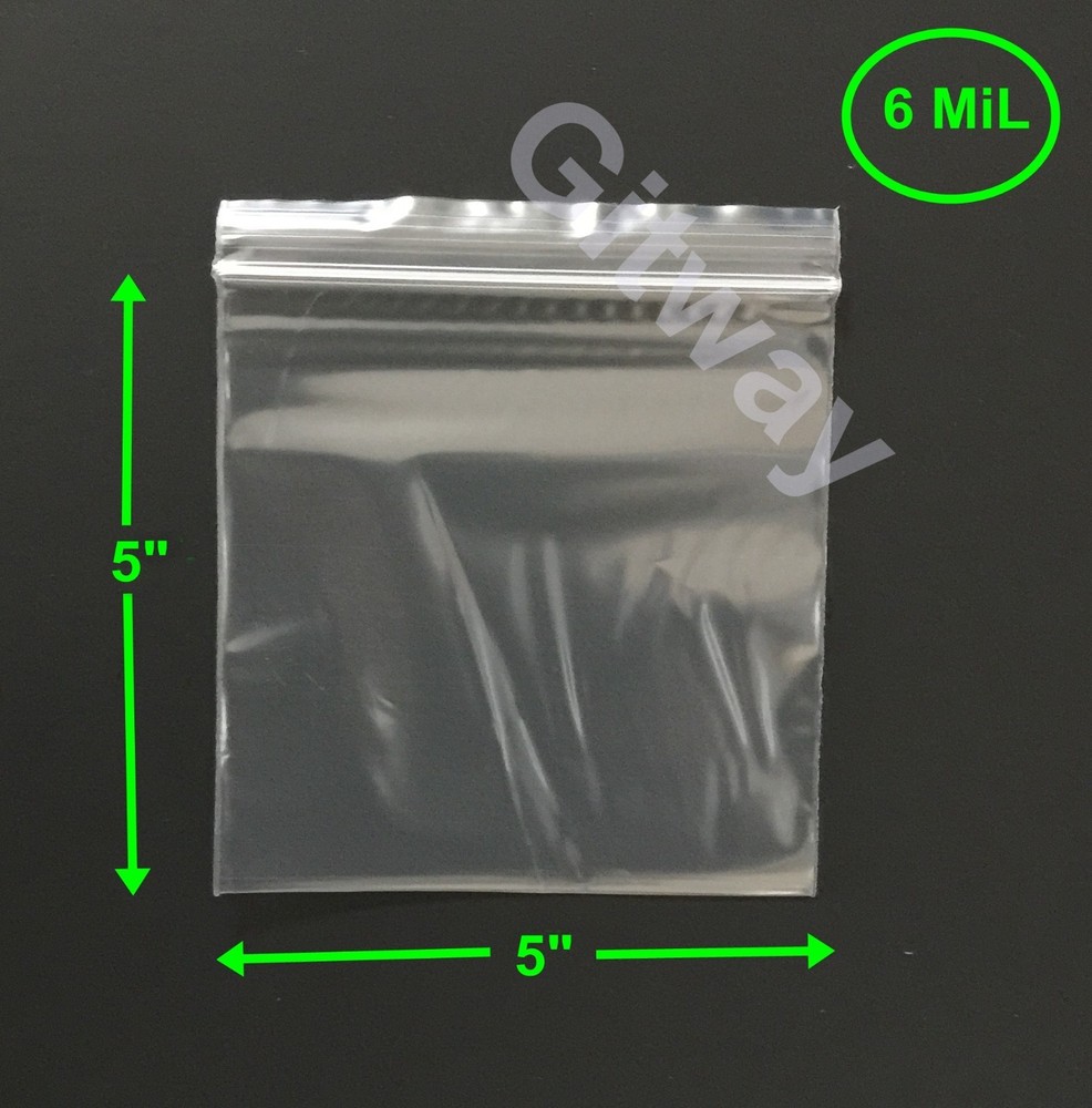 5″ x 5″ Heavy Duty 6 MIL Resealable Zip Top Lock 5×5″ 6 ML Clear Plastic Bags