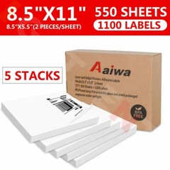 1000 Shipping Labels 8.5 x 5.5 Half Sheets Blank Self Adhesive 2 Per Sheet +100