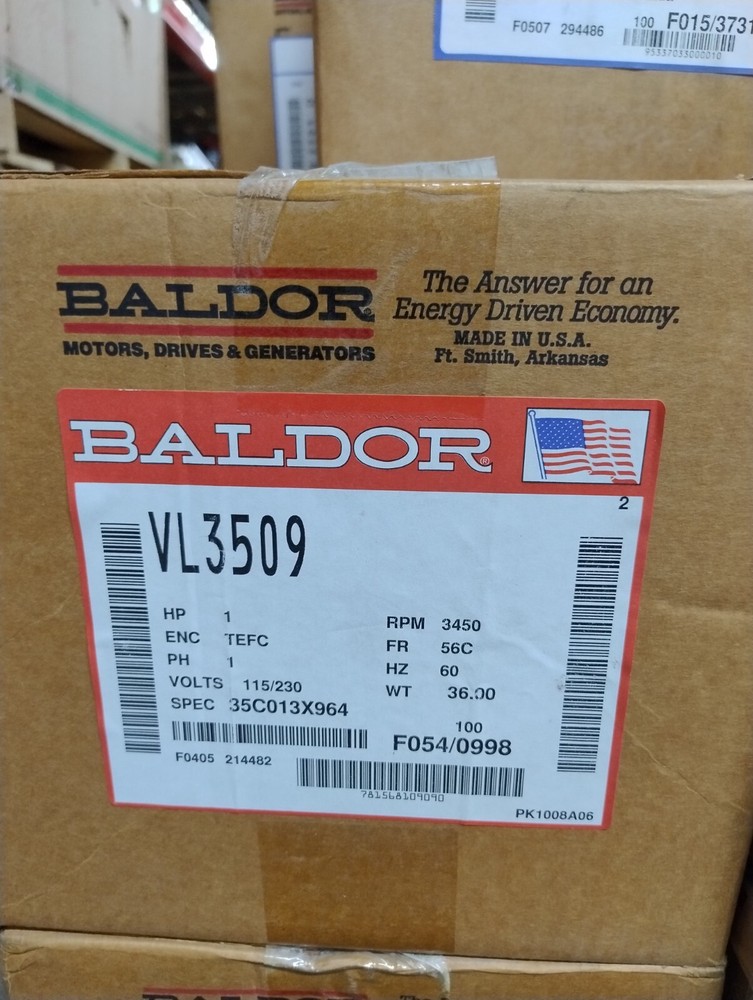 1 hp New Surplus VL3509 Baldor motor 35C013X964 3450RPM 56C frame (parts bk wall