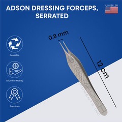 Adson Dressing Forceps, Serrated, 0.8 mm, overall length 12cm