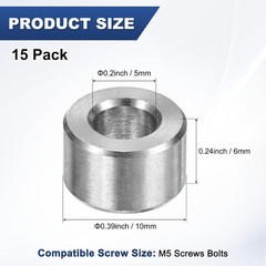 15PCS M6 304 Stainless Steel Spacers 5Mm ID X 10Mm OD X 6Mm L Metal Screw Stando