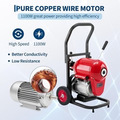 120 ft x 6/5 in Electric Drain Cleaner Machine with Auto Feed & 6 Cutters 1100W