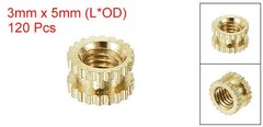 M3 x 3mm(L) x 5mm(OD) Female Thread Brass Knurled Threaded Insert, 120Pcs