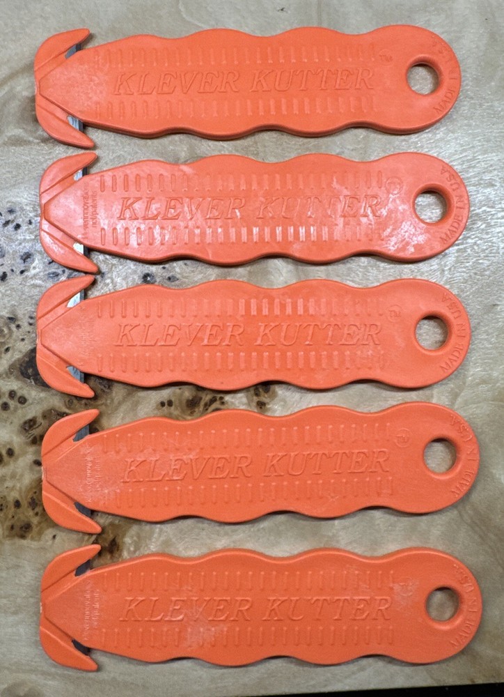 Lot of 5 KLEVER Safety Cutter 4 5/8” Lg Contoured Handle Textured Steel Orange