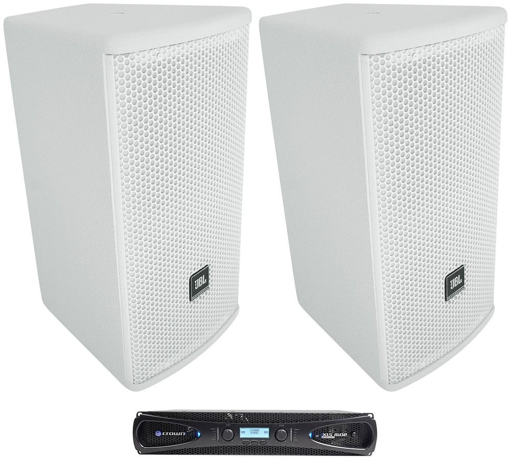 2) JBL AC16 White 6″ 640 Watt 2-Way 16 Ohm Passive Wall Mount Speakers+Crown Amp