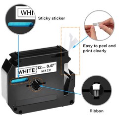 5PK Black on White Label Tape For Brother M-K231 MK231 M231 P-touch PT-80 1/2”