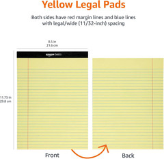 Amazon Basics Wide Ruled Lined Writing Pads, 8.5″ X 11.75″, Canary, 12-Pack of 5