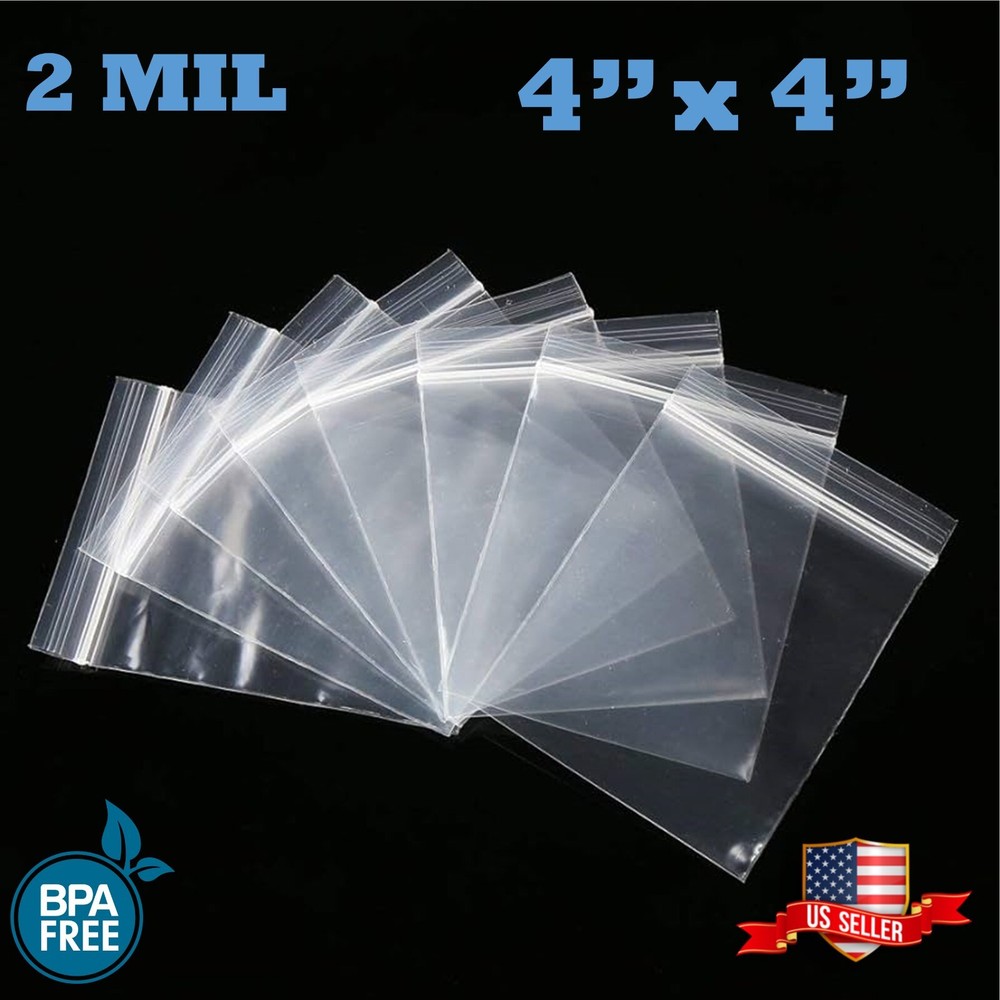 4″ x 4″ Clear Zip Seal Plastic Bags 2Mil Jewelry Pill Zipper Top Lock Baggies