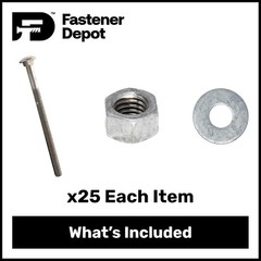 1/2″-13 x 8″ Hot Dipped Galvanized Carriage Bolt Kit w/Nuts & Flat Washers (25x)
