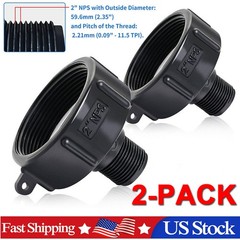 2PCS 275 330 G IBC Tote Adapter 2 NPT (NPS) Fine Thread x3/4 Male Garden Hose