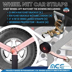 4 Sets 2″ x 10′ Ratchet w/Finger J Hook Wheel Lift Lasso Strap Tow Truck Towing