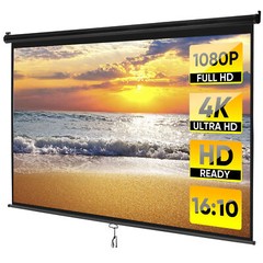 Black Projector Screen Pull Down 16:10 Foldable Wall Mount HD Projection Screen