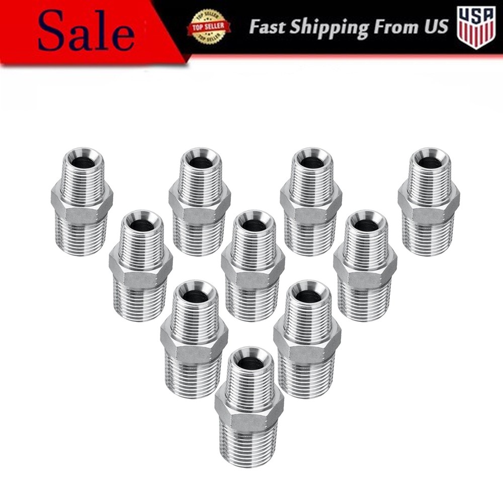 10 Silver Hydraulic Adapter Fittings 3/8″ NPTF Male x 1/2″ NPTF Male with Cover