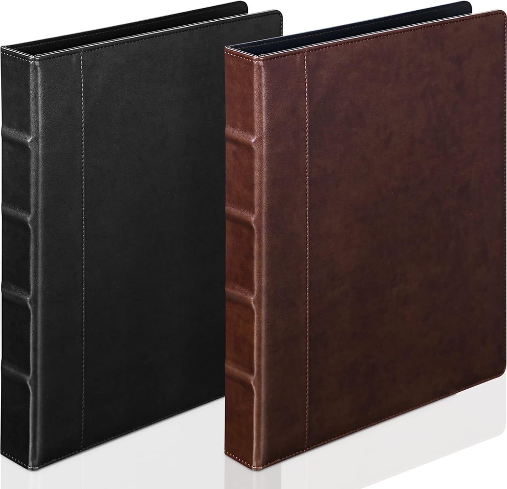 2 Pcs Vintage Hardback 3 Ring Binder Professional Leather Organizer Round Rings