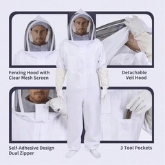 Premium Beekeeping Suit Breathable Full Body Protective Gear Durable XL White