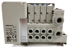 SMC SS5Y3-10S-X597 Pneumatic Manifold Bank 4 Station Base IN508-36-A NEW