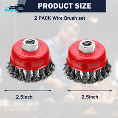 2 Pcs 2.5 Inch Wire Cup Brush for 4 1/2 Angle Grinder Wire Wheel Cup Brush