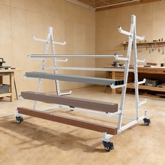 5-Tier Horizontal Material Rack, White Iron Pipe & Lumber Storage with 4 Wheels