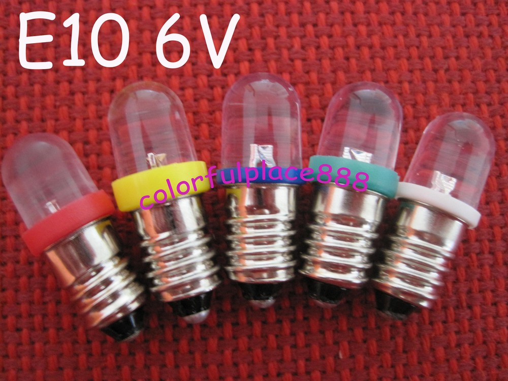 5pcs, Red+Yellow+Blue+Green+White 6V E10 1447 style Screw In Led Bulb Light 6V