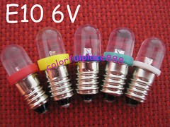 5pcs, Red+Yellow+Blue+Green+White 6V E10 1447 style Screw In Led Bulb Light 6V