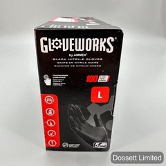 2- Gloveworks by AMMEX Black Nitrile Gloves Large 5 mil Powder & Latex Free 100