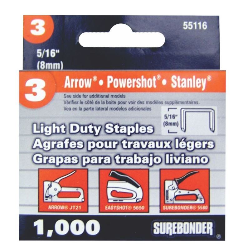 Surebonder 55116 Light Duty 5/16-Inch Crown Staples, JT21 Type, 1000 Count