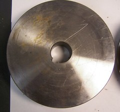 4 U Shaped Steel Wheels 5.25 inch diameter 1 inch shaft hole Heavy Duty Used