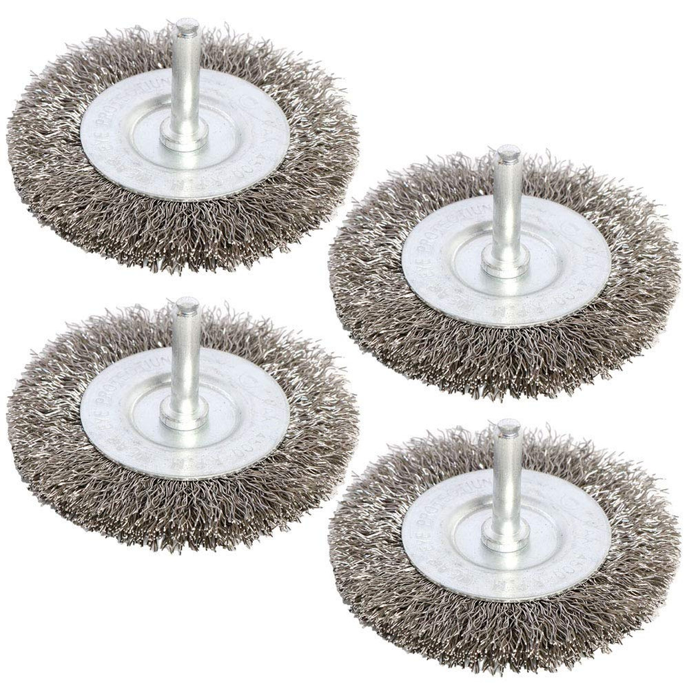 Shop-Tek 4-Pc 3″ Steel Wire Wheel Brush Kit For Drill With 1/4″ Shank