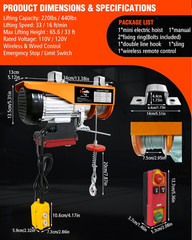 2-in-1 Electric Hoist with Remote, 440lbs Capacity, 65.6ft Lift Height
