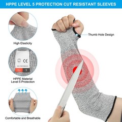 2Pairs l Arm Protectors Sleeve Cut Resistant Sleeve with Thumb Hole Yellow Gray