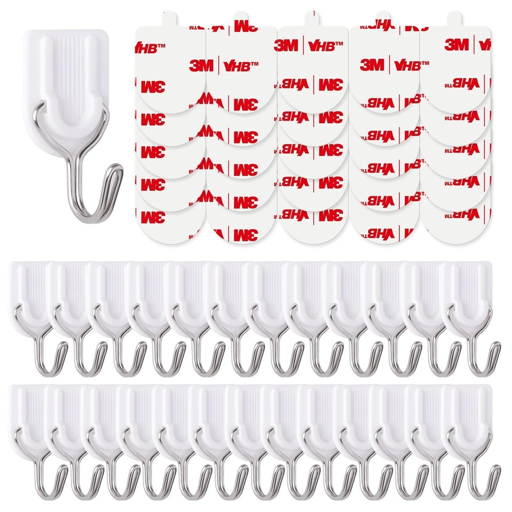 25 Wire Hooks for Hanging Heavy Duty with Strips no Damage,Adhesive Wall Hook…