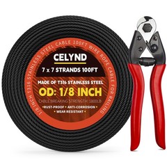 CELYND Black Stainless Steel Cable 200FT 1/8″ T316 Wire Rope