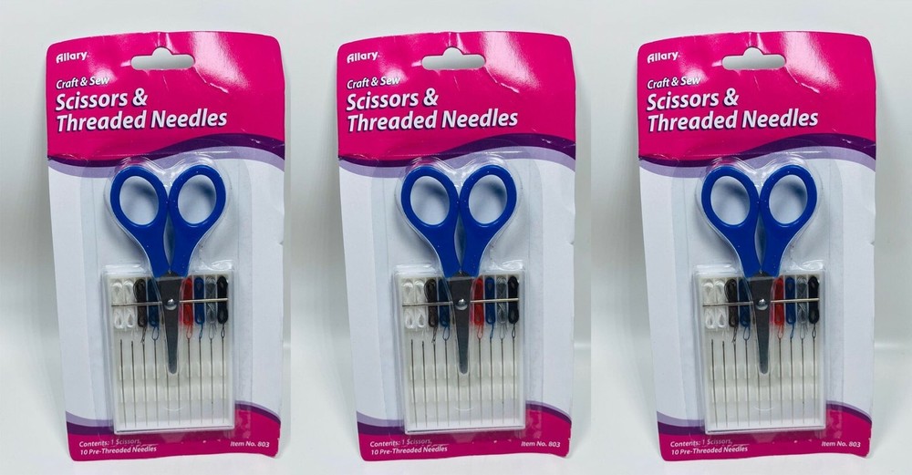 LOT OF 3 Allary Repair Kit – Scissors & Threaded Needles
