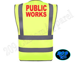 PUBLIC WORKS HI-VIS SAFETY VEST W/ POCKETS 2″ REFLECTIVE STRIPS FRONT & BACK