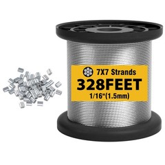 1/16 Wire Rope 304 Stainless Steel Cable, 328ft Cable Wire 7×7 Strand Core wi…