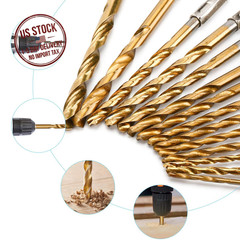 19 Piece Hex Drill Bit Set Titanium HSS Hex Shank Wood Bits 1/16-1/4