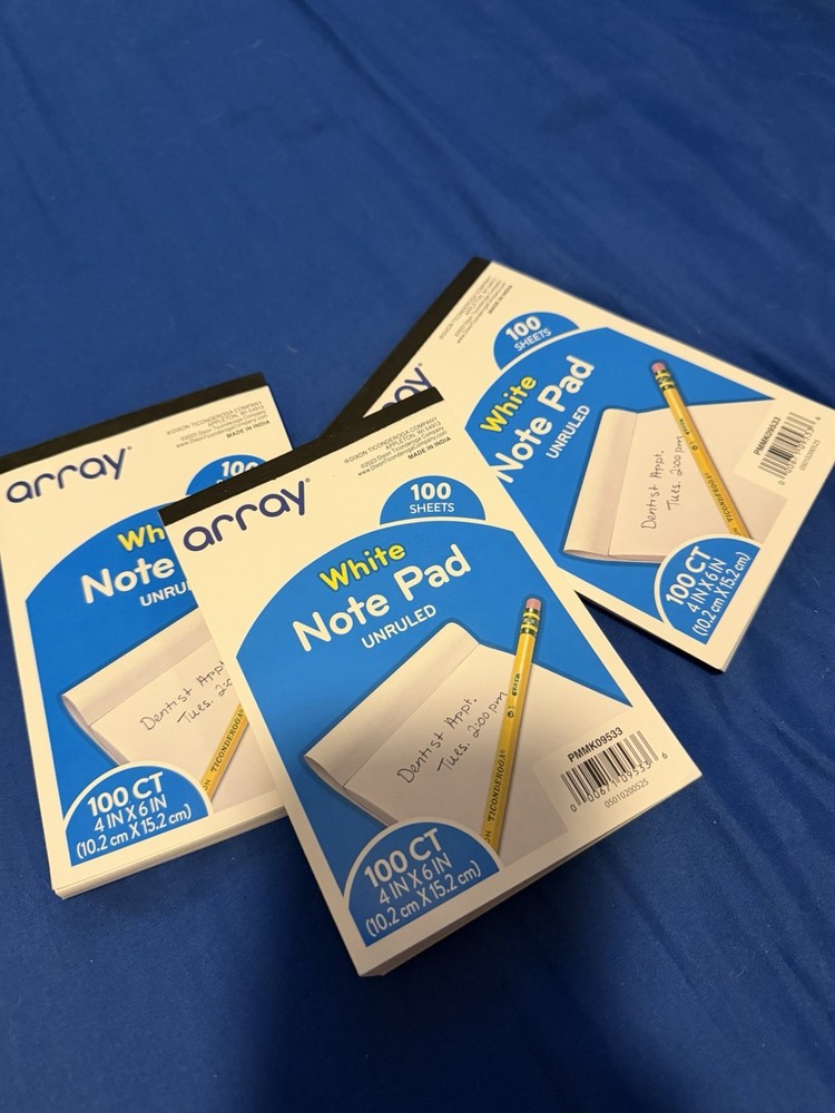 Array White Note Pad Unruled Writing Pads 4 x 6 Inch 100 Sheets PMMK09533