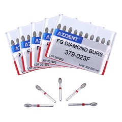 10pcs AZDENT Dental FG Diamond Burs Egg Football #379-023F Fine Grit Red