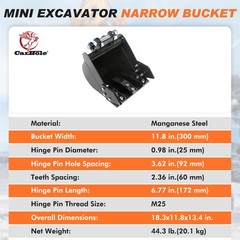 11.8in Bucket Mini Excavator 300mm for 0.8-2 Ton Small Diggers Narrow Heavy Duty