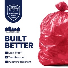 Plasticplace 55-60 Gallon Trash 1.2 Mil Red Heavy Duty Garbage Can 38 X 58 50